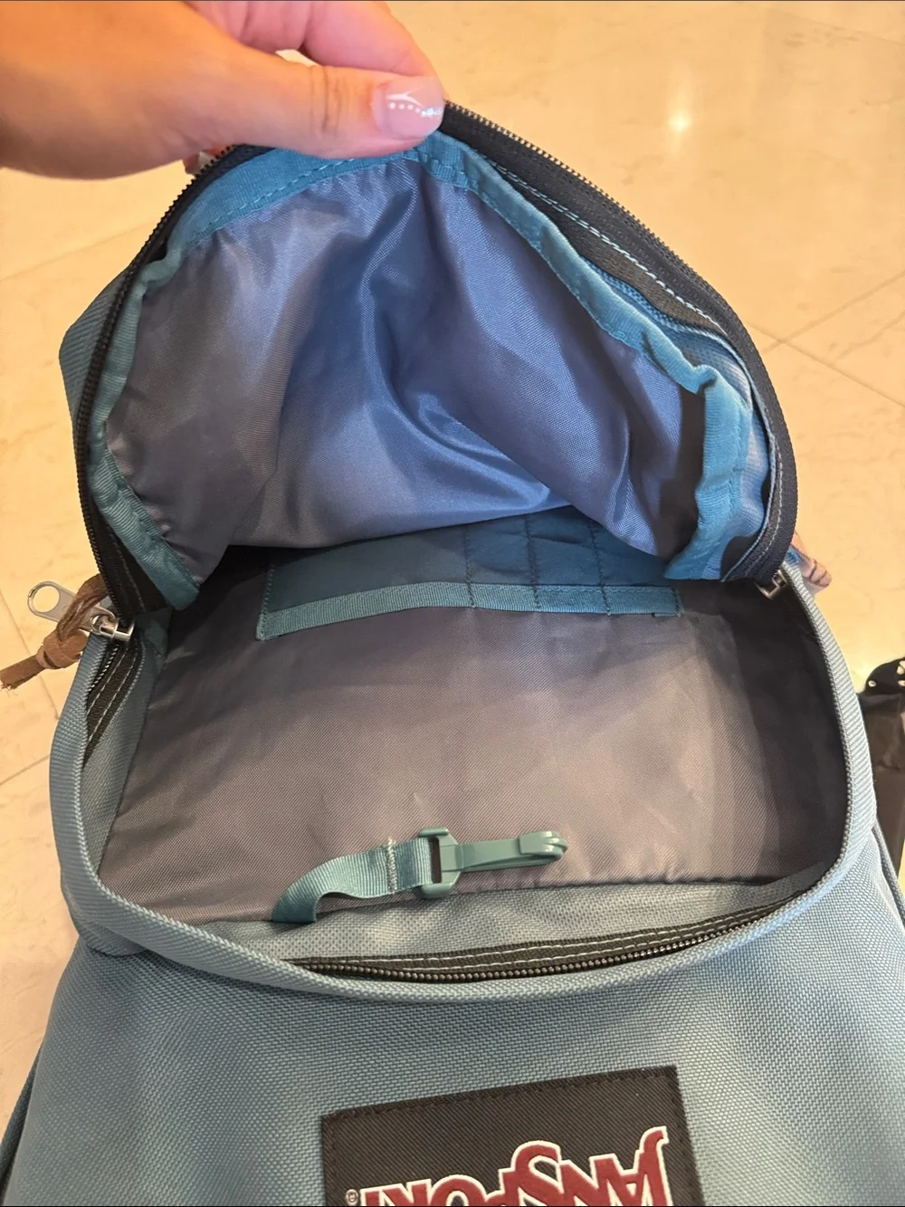 Jansport Teal Blue Canvas Backpack with Suede Base